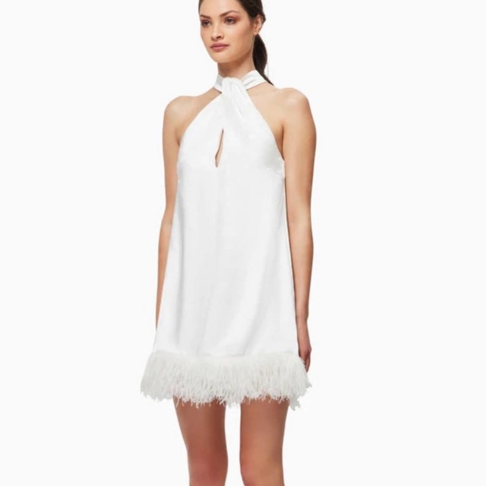 Elliatt Rachel white feather halter neck mini bridal dress